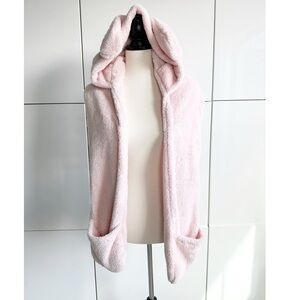 Pink Bunny Fuzzy Hat Hood Beanie With Hand Pockets From Japan